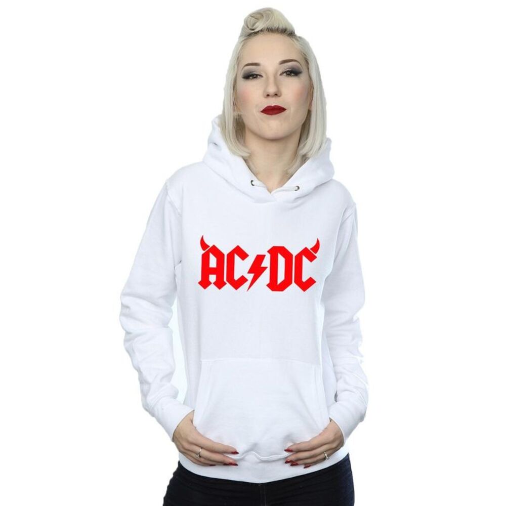 AC/DC Womens/Ladies Horns Logo Hoodie / White